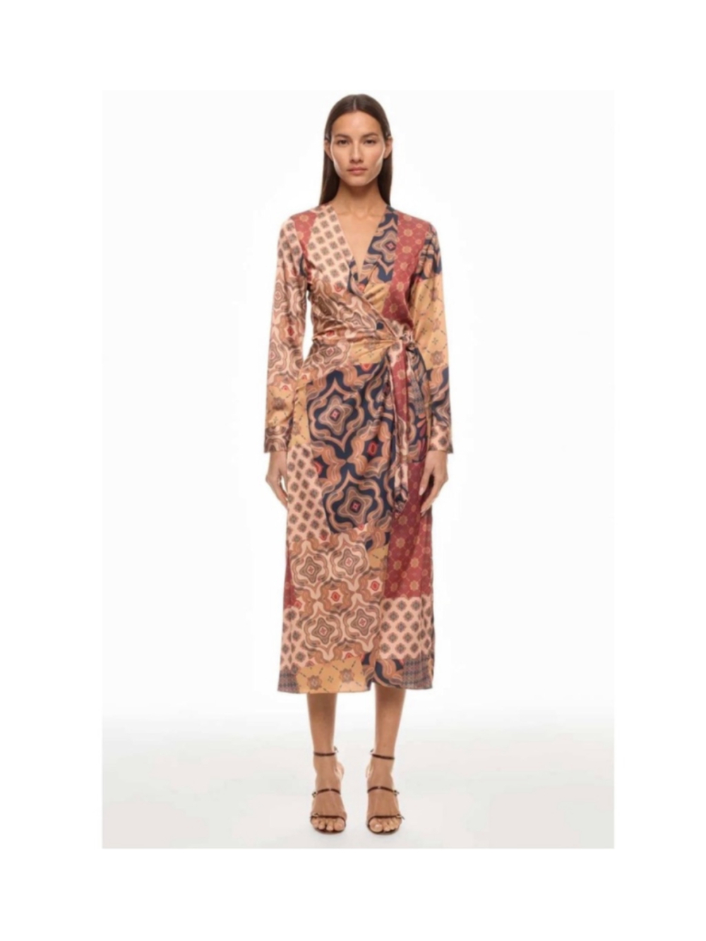 MISA Eliza Patchwork Midi Wrap Dress